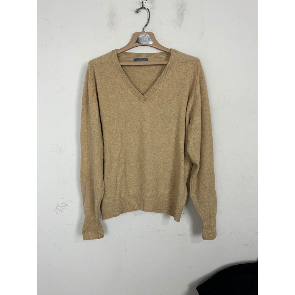 Kensington Scottish Cashmere V-Neck Sweater Tan Beige 2-Ply Made in USA Large